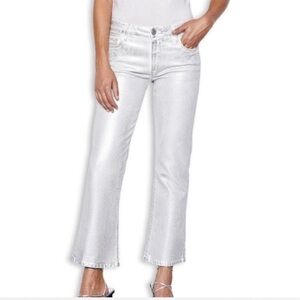 NWOT FRAME WHITE SILVER FOIL LE CROP MINI BOOT JEANS CHROME BLANC